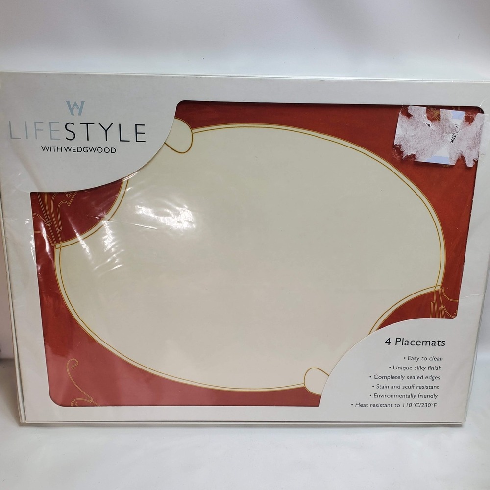 New Wedgwood Lifestyle Made in England Placemats Orange Cream Set 4